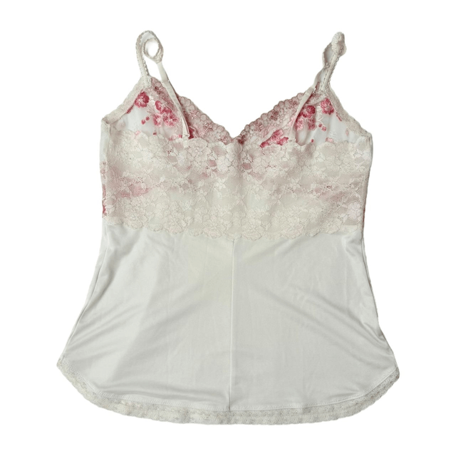 Japanese brand coquette pink and white floral embroidered cups cami