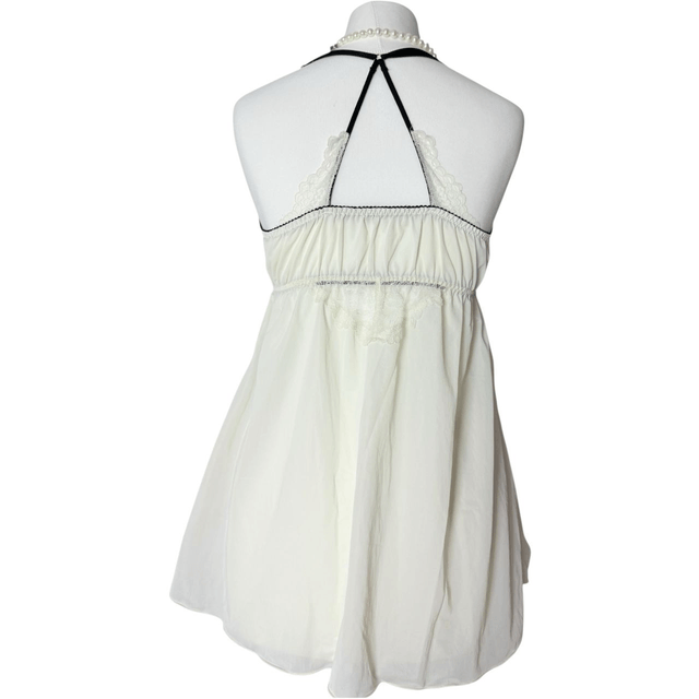 Japanese brand coquette white/cream and black embroidered cups babydoll cami 
