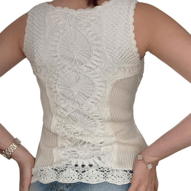 y2k crochet and cotton lined cami with beading 
