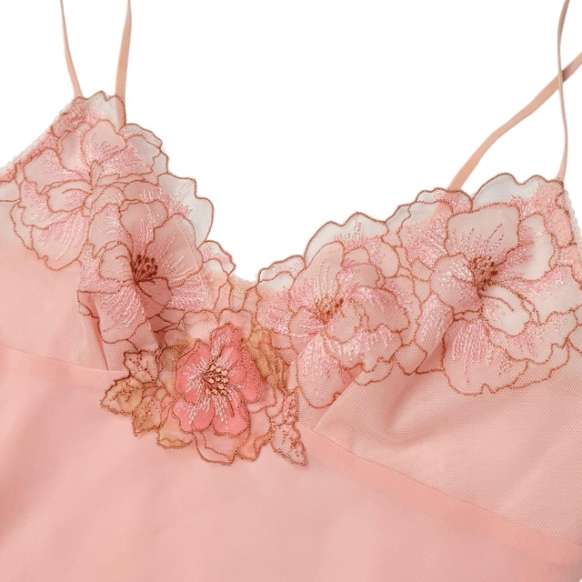 Japanese brand coquette pink silk floral embroidered cami 