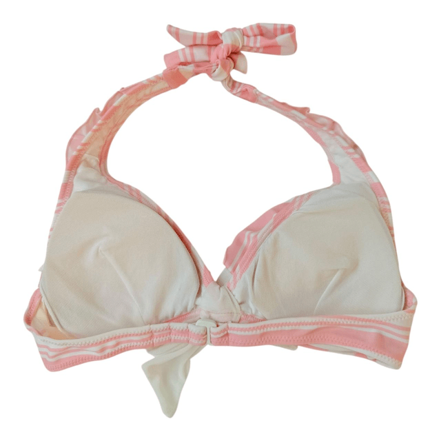 Pink striped ruffle japanese 3 piece bikini set 