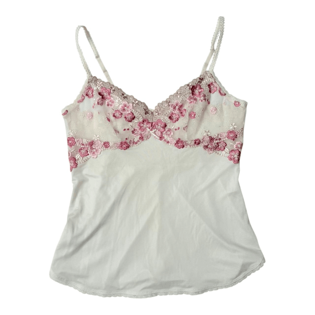 Japanese brand coquette pink and white floral embroidered cups cami