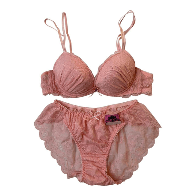 pink floral lace embroidered bra and underwear set 34A 