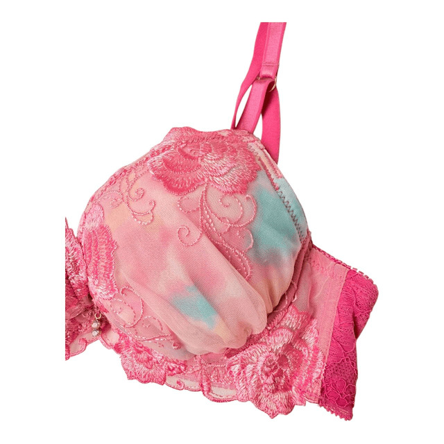 Pink rose floral embroidered Japanese Bra + Underwear Set UK 32A    