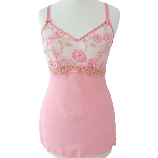 Japanese brand coquette pink and green floral embroidered cups cami