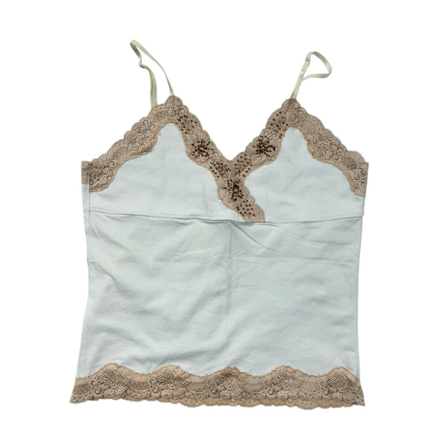 y2k abercrombie and fitch white and tan beaded cami 