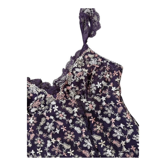 BNWT Japanese brand coquette purple embroidered bow cami top and underwear set 