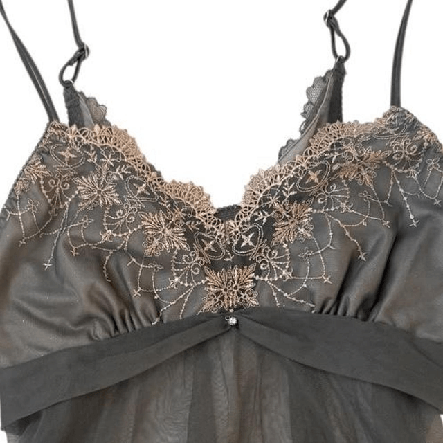 Japanese brand coquette grey + gold embroidered cups cami   