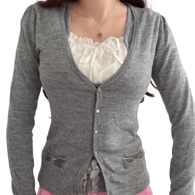 Japanese brand coquette grey short sleeve top and cardigan set