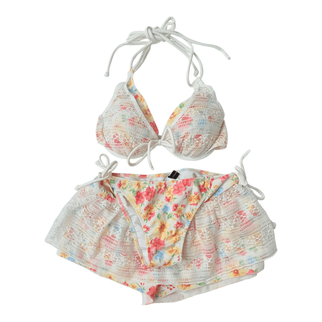 Floral lace japanese 3 piece bikini set  (1)