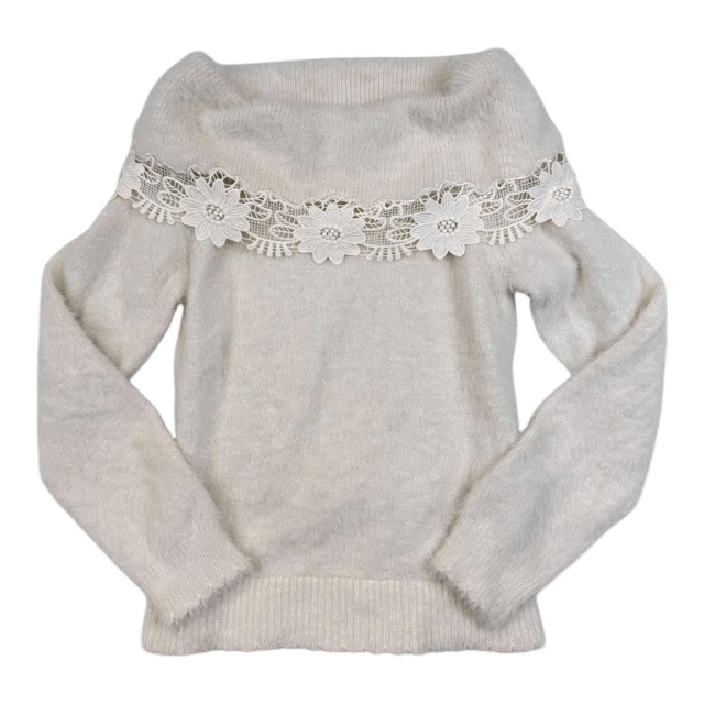Japanese Brand Coquette White Fluffy Over-The-Shoulder Top 