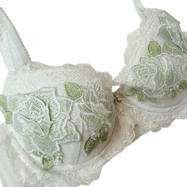 White and green rose embroidered Japanese Bra 32A     