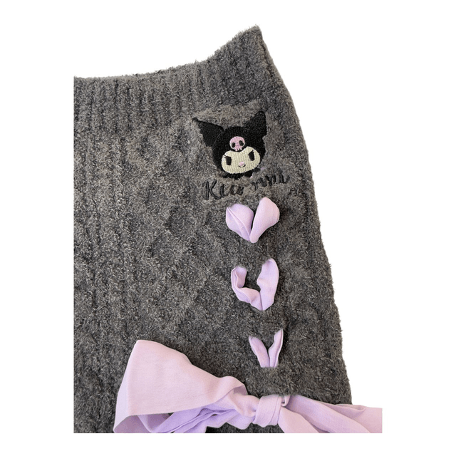 Kuromi Black and Purple Fluffy Knit Shorts 