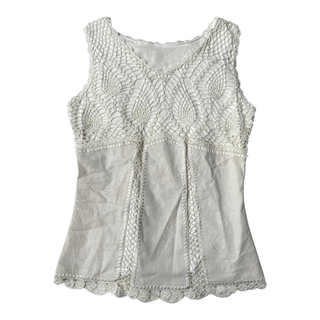 y2k crochet and cotton lined cami with beading 