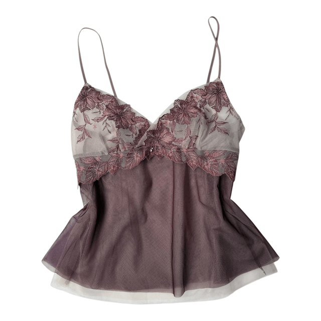BNWT Japanese brand coquette purple tulle embroidered cups cami