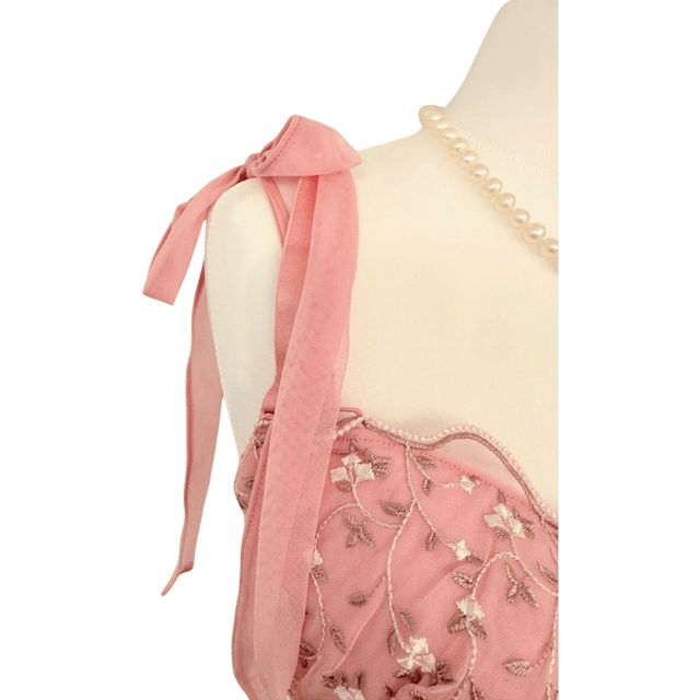 Pink Floral Embroidered Japanese Bra + Underwear Set UK 34C 