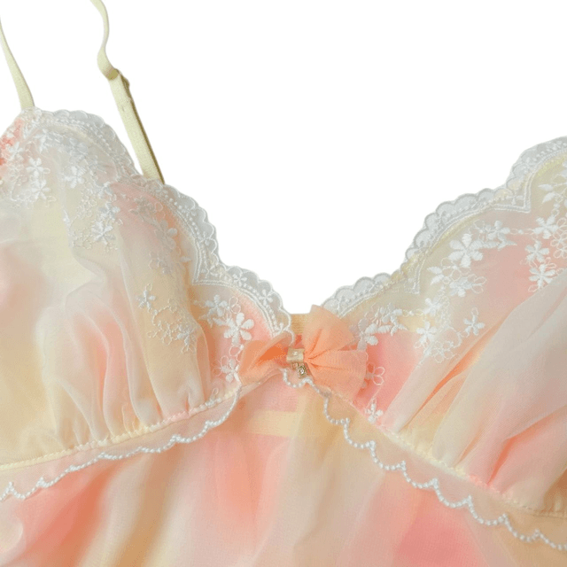 Japanese brand pink and yellow embroidered cups cami 