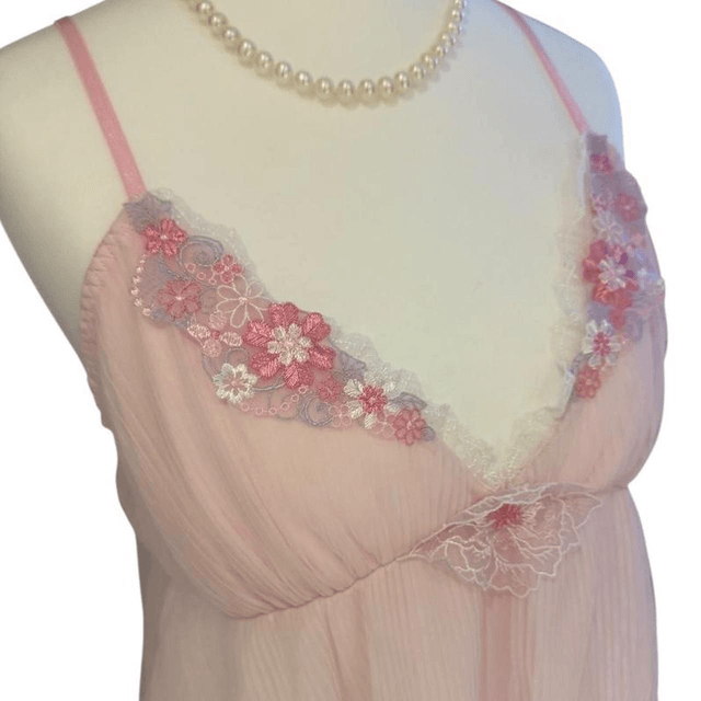 coquette pink floral embroidered cups slip dress