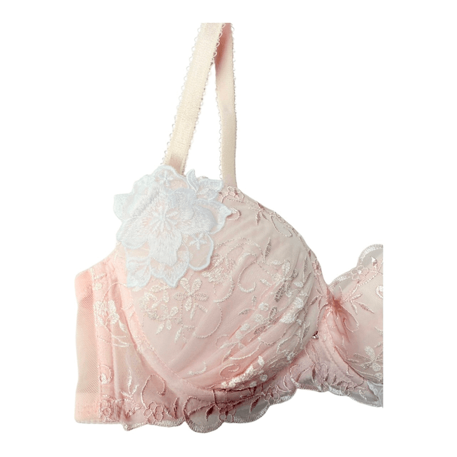 Pink floral appliqué embroidered Japanese Bra UK 32C  