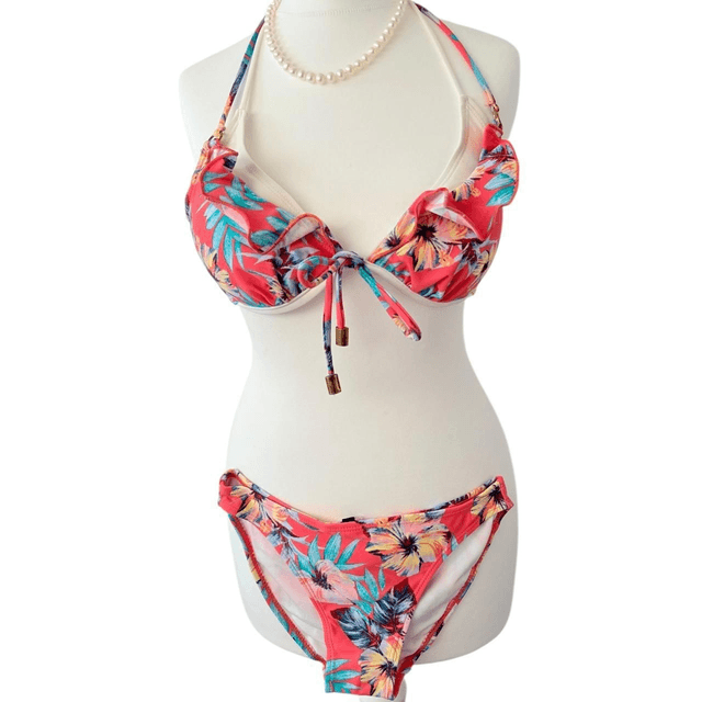 BNWT pink multicolour floral japanese 3 piece bikini set 