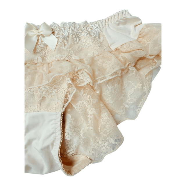 Peachy/cream embroidered bows Japanese Bra + Underwear Set UK 34B, 34D