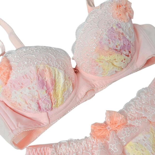 Orange embroidered Japanese Bra + Underwear Set UK 32B  