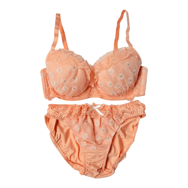 Orange Embroidered Japanese Bra + Underwear Set UK 34D 