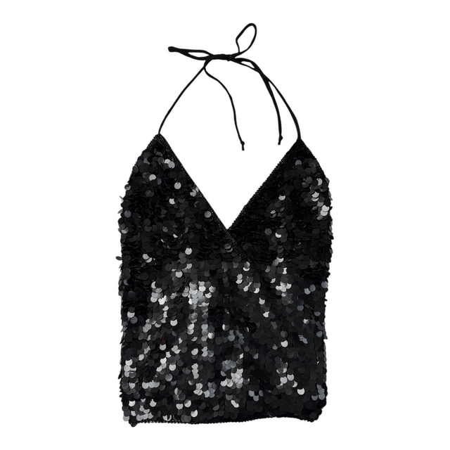 y2k motivi black sequin backless cami top 