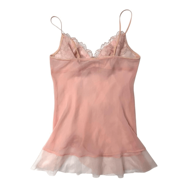 Japanese brand coquette pink silk floral embroidered cami 