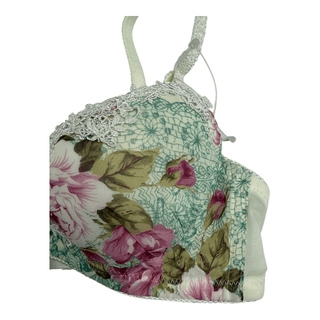 Mint Green + Pink Floral Japanese Bra UK 30A
