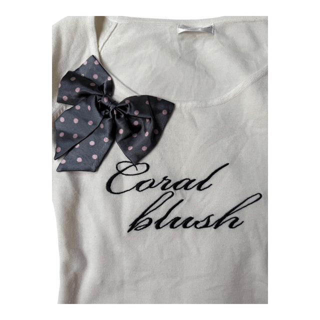 Japanese brand coquette white and black spell out tee with bow details S/M