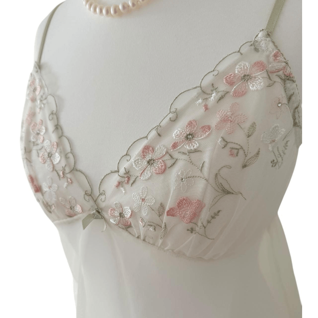 Japanese brand coquette light green and pink flowers embroidered cups cami 