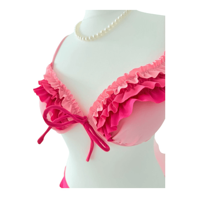 Pink ruffle japanese 3 piece bikini set 