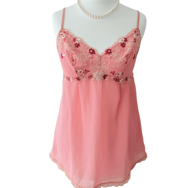 Japanese brand coquette pink floral embroidered cups cami 