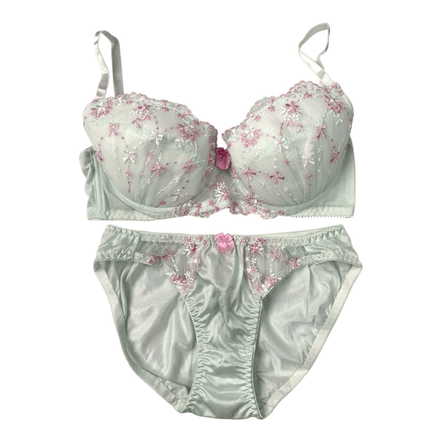 Pink + Mint Green Fairy Japanese Bra + Underwear Set UK 36C