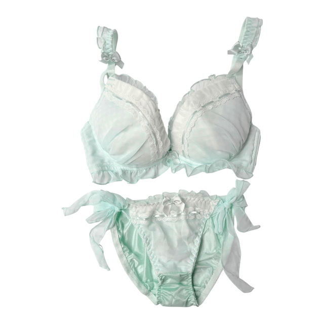 Mint green gingham Japanese Bra and underwear UK 30DD 