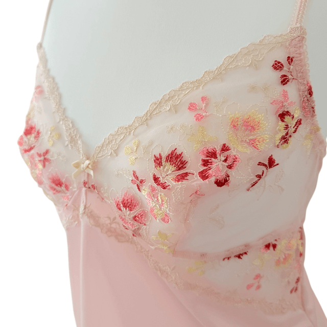 Japanese brand coquette pastel pink lace cups cami with floral embroidery  