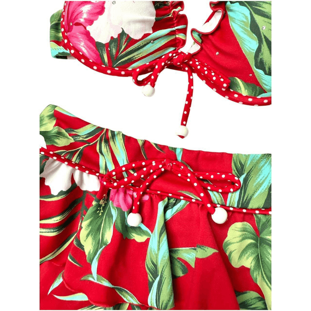 coquette red floral polka dot japanese 3 piece bikini set