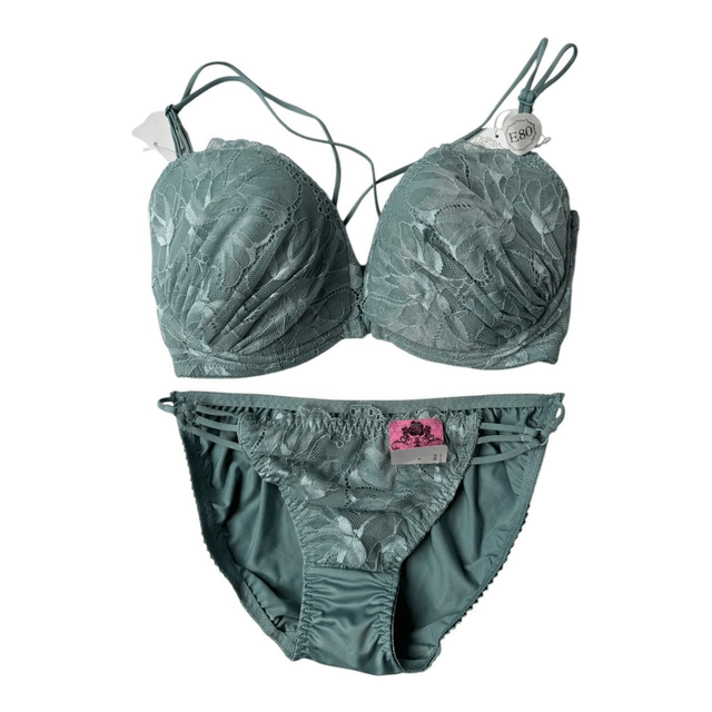 Seafoam Green Lace Japanese Bra + Underwear Set UK 36D 