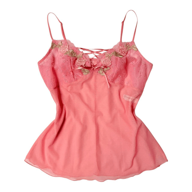 coquette pink rose embroidered and ribbon cups cami 