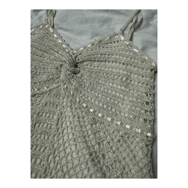 y2k white crochet and lined cami with beading 