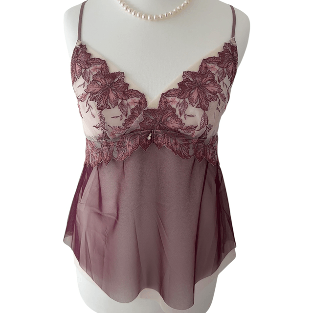 BNWT Japanese brand coquette purple tulle embroidered cups cami