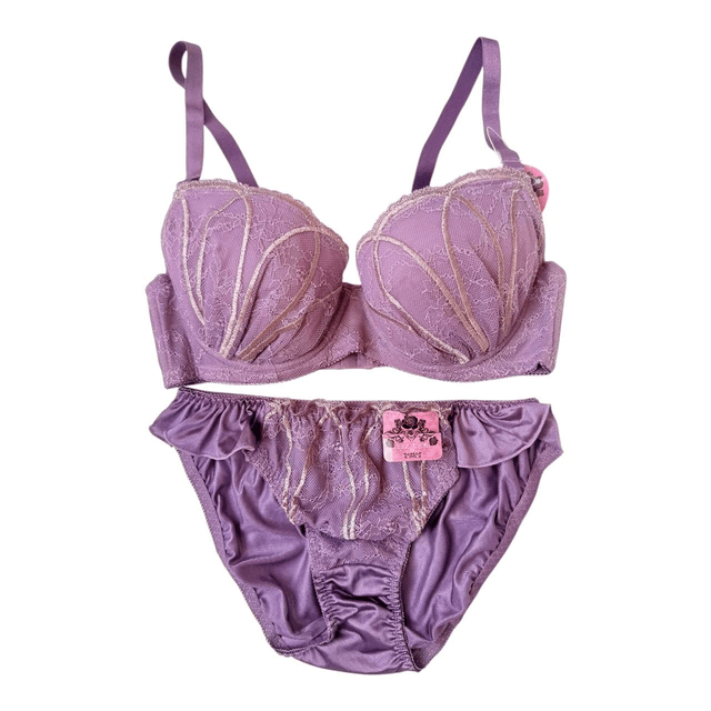 Purple embroidered Japanese Bra + Underwear Set UK 32C  