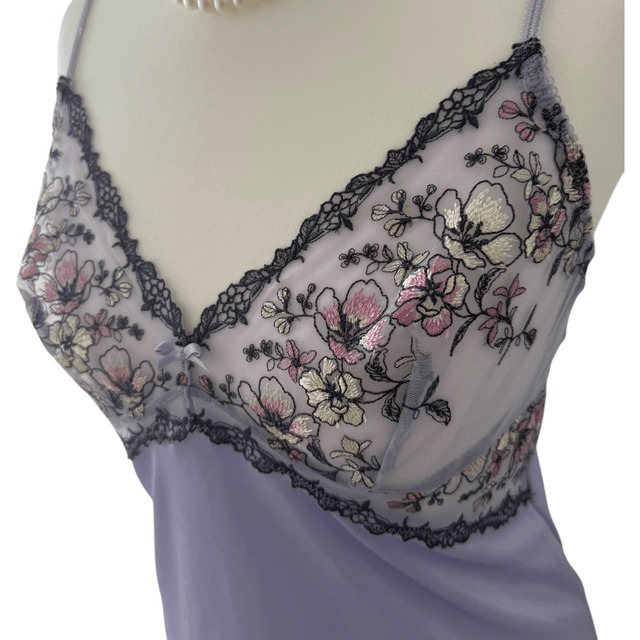 Japanese brand coquette pastel purple lace cups cami with floral embroidery  