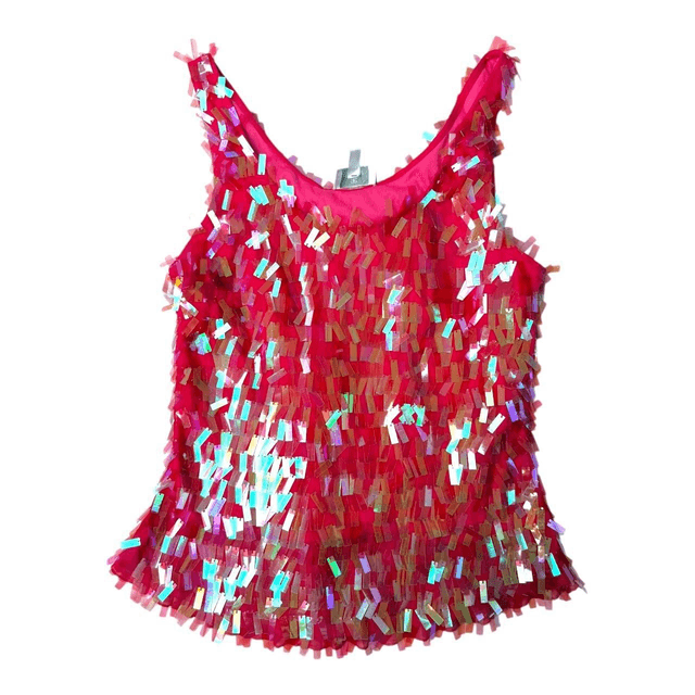 y2k hot pink rectangle sequin vest top 