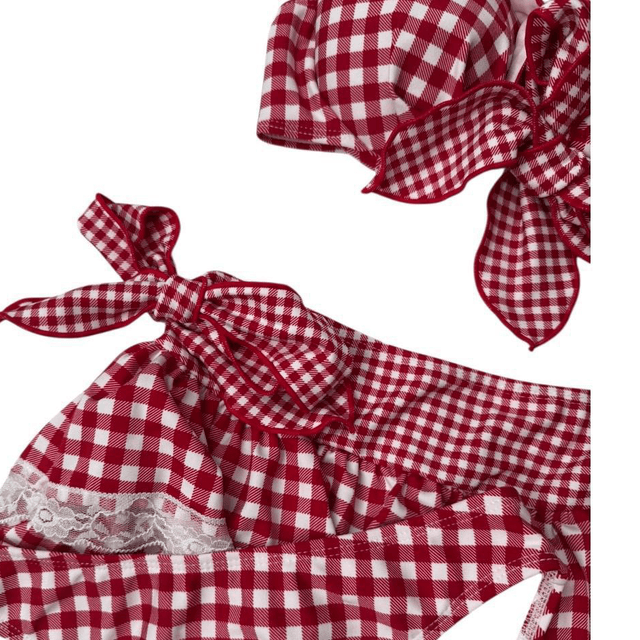 coquette red gingham japanese 3 piece bikini set