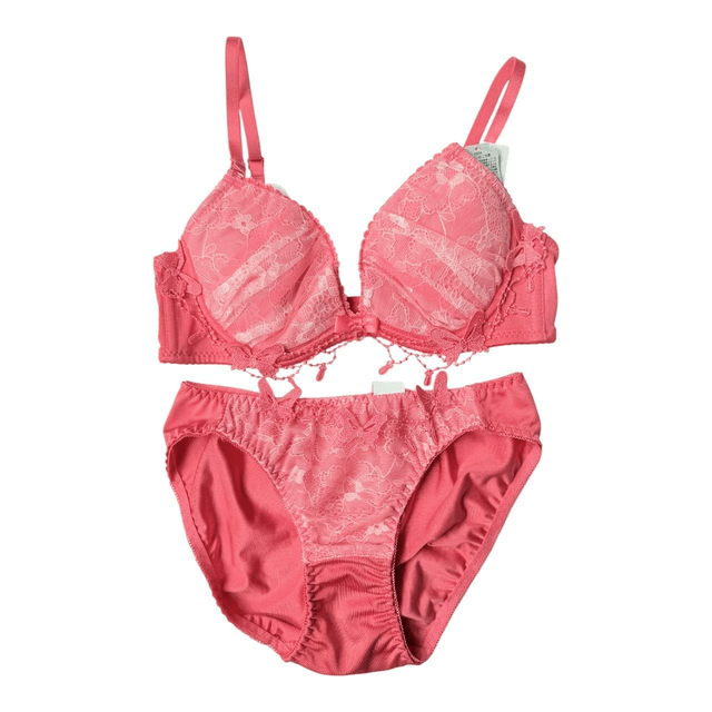 Hot pink butterfly lace Japanese Bra + Underwear Set UK 32C  