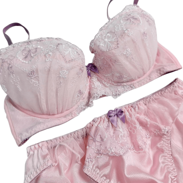 Pink + Purple Embroidered Bows UK 32C, UK 36D