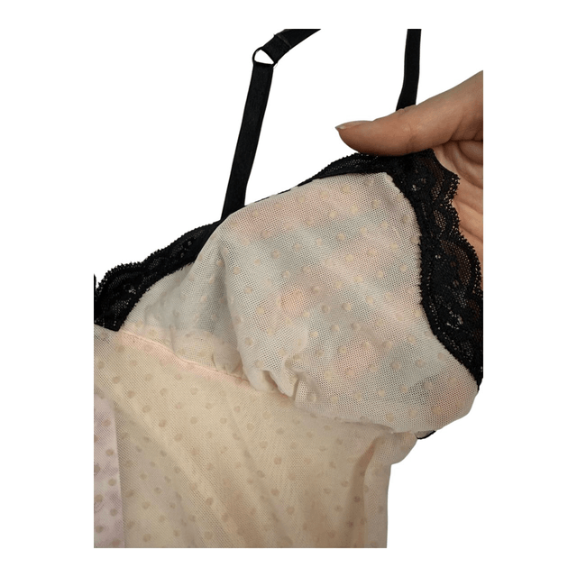 Y2K Mesh Salmon Pink and Black Swiss Dot Cami S/M