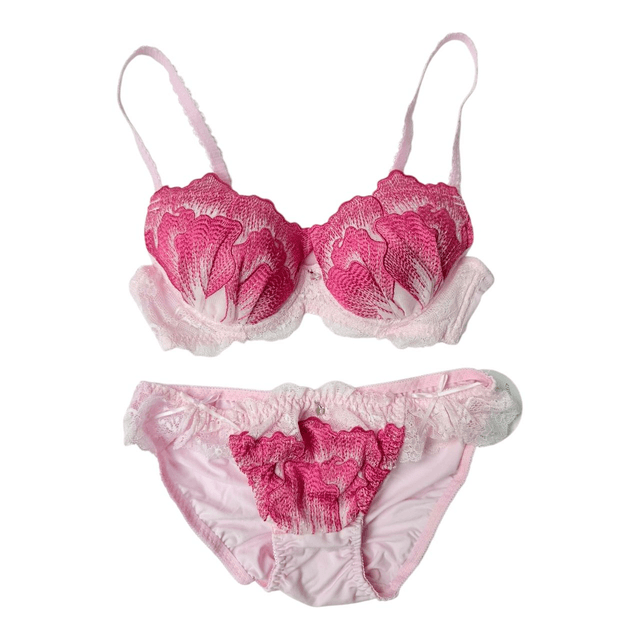Pink mermaid petal embroidered Bra + Underwear Set UK 30B  